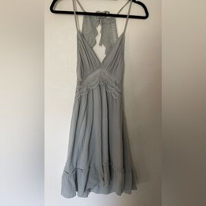 Feminine Lace and Ruffle Soft Blue Dress